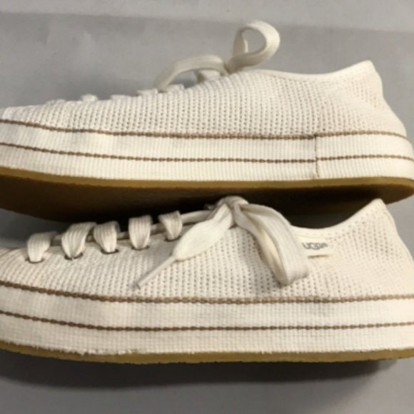 UGG LAUDI 1020094 SZ 7 Lace up Cream Beige Tan Fabric Sneakers Shoes VGC - Picture 8 of 11